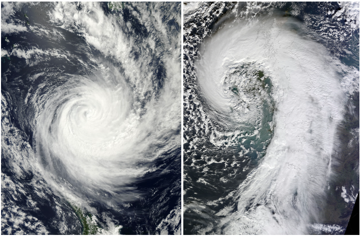 An example of tropical cyclone and extratropical cyclone